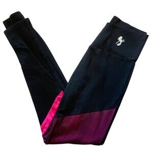 Figure‎ Slim Leggings High Rise V Waist Mesh Panels Hot Pink Black Womens Size L